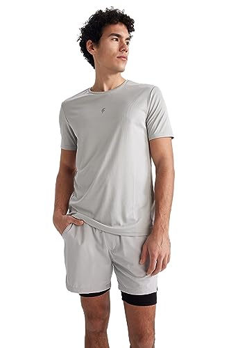 DeFacto Męski t-shirt Slim Fit Basic – klasyczny T-shirt dla mężczyzn, Por. Szary, M