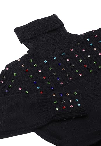 faina Damski sweter z golfem z nieregularnymi nitami i wzorem w romby, czarny, rozmiar XS/S, czarny, XL