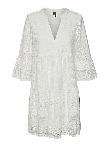 VERO MODA Damska tunika VMHONEY LACE 3/4 V-Neck Tunic WVN Top, Snow White, L, Snow White
