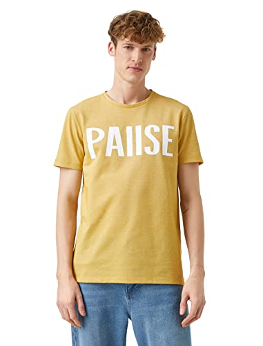 Koton Męski t-shirt o kroju slim fit z nadrukiem, Żółty (151), M