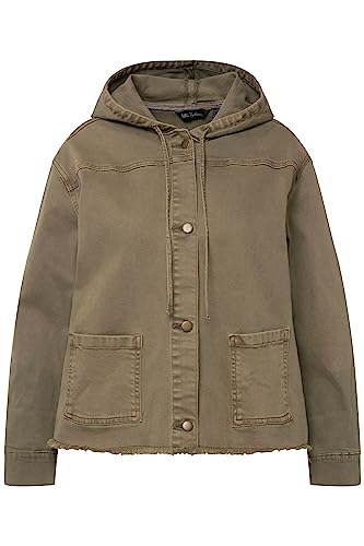 Ulla Popken Damska kurtka dżinsowa, obszycie z frędzlami, oversize, zielony, 50-52 duże rozmiary