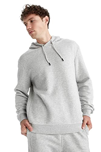 DeFacto Sweter z długim rękawem męski - okrągły dekolt bluza męska (Optic LT.Grey Melange, M), Optic Lt.grey Melange, M