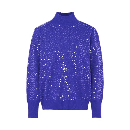 Nascita Damski cienki top z dzianiny ze stójką i cekinami poliester królewski błękit, rozmiar XL/XXL, królewski błękit, XL