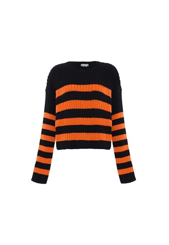 Libbi Damski sweter w paski CZARNY POMARAŃCZOWY XL/XXL, czarny pomarańczowy, XL