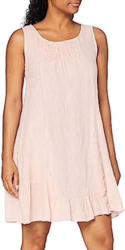 Bonateks, Krótka sukienka z przodu i bez rękawów, 100% len, rozmiar DE: 42 rozmiar US: XL, satyna - wyprodukowano we Włoszech, beżowy, 42