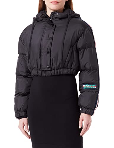 Love Moschino Light Technical Fabric, Personalized with Striped Tape And Patch. Kurtka damska, Czarny, 38