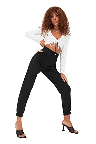 Trendyol Damskie spodnie dresowe z wysokim stanem Skinny Fit Jogger, Czarny, XL