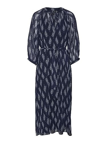VERO MODA Sukienka damska VMSARA rękaw 3/4 7/8 WVN BTQ, Navy Blazer/AOP:SARA, S, Granatowy blezer/Aop: sara, S