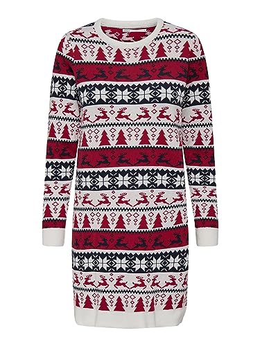 ONLY Damska sukienka Onlxmas Comfy Deer L/S KNT, Cloud Dancer/Pattern:w.night Sky/Chilli Pepper, XL