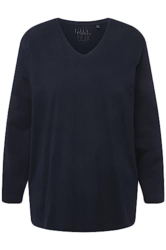 Ulla Popken Damska koszulka basic-v, długi rękaw, niebiesko-czarny, 42/44