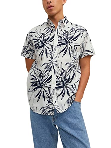 JACK & JONES Męska koszula JORCRAYON AOP z krótkim rękawem, Cloud Dancer, L, Cloud Dancer, L