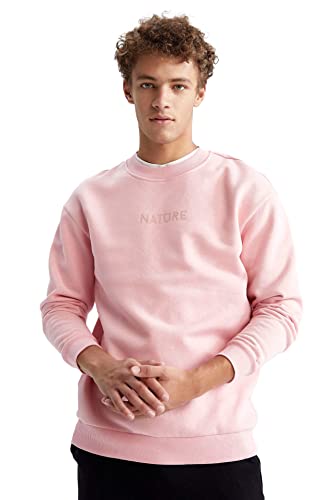 DeFacto Sweter z długim rękawem męski - okrągły dekolt bluza męska (różowy, M), Rosa, M