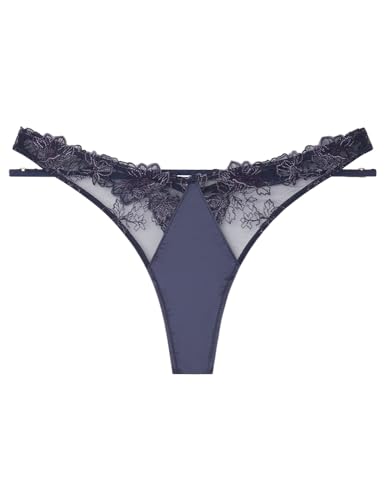 Women'secret Stringi Pasek Tiul Haft Niebieski, Średni niebieski, S