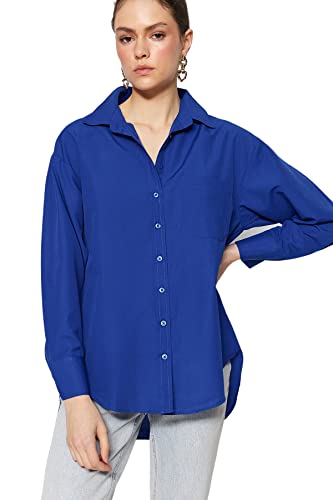 TRENDYOL Damska koszula damska z kołnierzem tkanym basic, oversize, kołnierz, tkana koszula, granatowy, 34