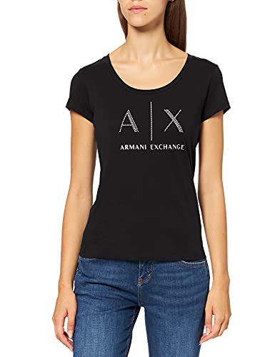 Armani Exchange Damska koszulka z logo strass, Czarny, M