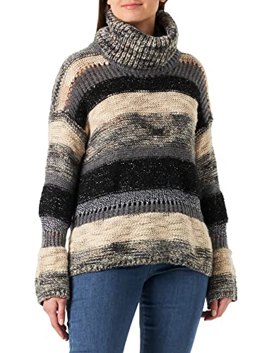 Sisley Damski sweter Turtle Neck 118EL200P, czarny i szary w paski 901, L