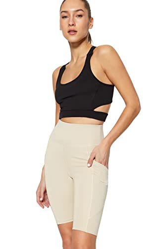 Trendyol Damska odzież sportowa wysoka talia obcisłe legginsy sportowe slim fit, beżowe, M, BEŻOWY, M