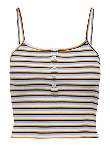 ONLY Women's ONLNESSA S/L Short Button Stripe JRS Top, Cloud Dancer/Stripes:Blue Multi, L, Cloud Dancer/Stripes:blue Multi, L