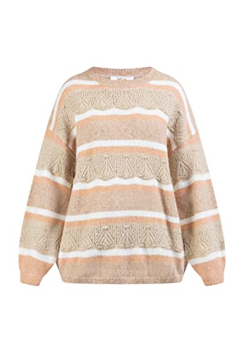 aleva Damski sweter z dzianiny Oversize 15525110-AL04, beżowy wielokolorowy, M/L, Beżowy, wielokolorowy., M-L