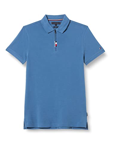 Tommy Hilfiger Męska koszulka polo Global STP z zamkiem do połowy S/S, Blue Coast, M