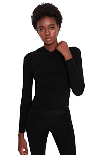 Trendyol Damska bluza z kapturem, zwykła, czarna, L, Czarny