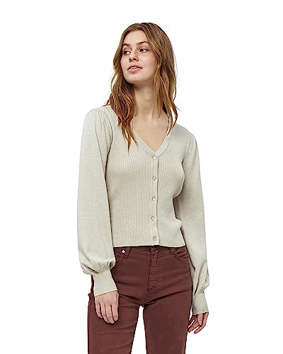 Minus Damski kardigan z długim rękawem Julie z dekoltem w serek, piaskowo-szary melanż, S, Sand Gray Melange, S