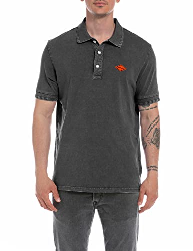 Replay Męska koszulka polo z krótkim rękawem z bawełny, 099 Blackboard, M