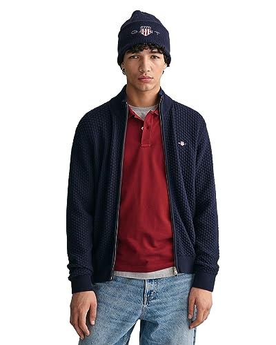 GANT Męski bawełniany kardigan z zamkiem błyskawicznym, niebieski (Evening Blue), L