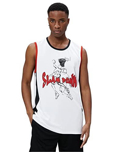 Koton Męski sportowy tank top koszykówka z nadrukiem Crew Neck, biały (000), L