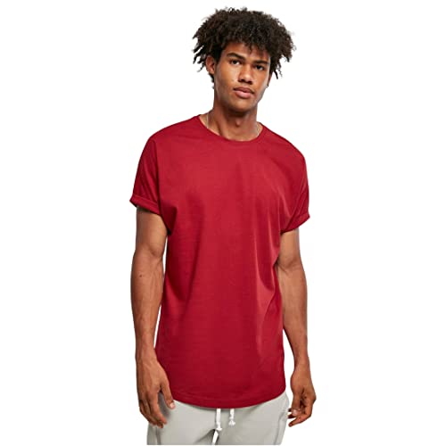 Urban Classics Męski T-shirt Long Shaped Turnup Tee, T-shirt dla mężczyzn, dłuższy krój, dostępny w wielu wariantach kolorystycznych, rozmiary XS-5XL, brickred, XS