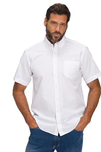 JP 1880 Męska koszula Seersucker, półrękaw, kołnierzyk typu buttondown, nowoczesny krój, w paski, śnieżnobiała, 3XL