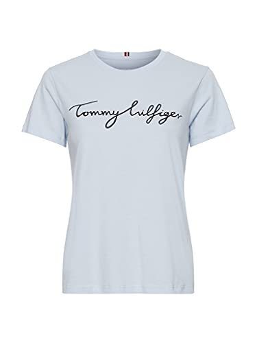 Tommy Hilfiger Damska koszulka z okrągłym dekoltem, Breezy Blue, XXS