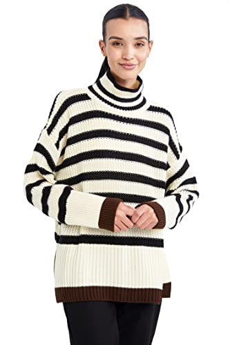 DeFacto Sweter normalny krój dla kobiet - sweter z golfem dla topów damski (ecru, XL), écru, XL