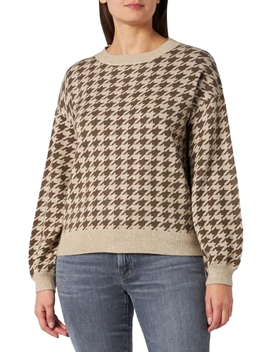 Vila Damski sweter z dzianiny Viril L/S Houndstooth Knit Top/Ka, brązowy, XS