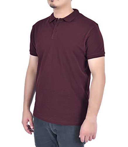 M17 Męska koszulka polo Classic Plain Short Sleeve Cotton Tee Top Sports Casual Work, czerwony burgund, L