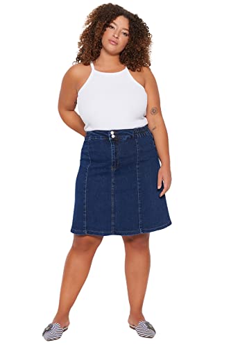 Trendyol Spódnica plus size - niebieska - mini, ciemnoniebieska, 46, Ciemnoniebieski, 44