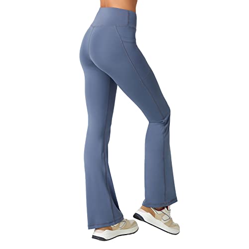 LOS OJOS Damskie spodnie do jogi Bootcut – wysoka talia, trening, bootleg, joga, legginsy z kontrolą brzucha, czarny (Kohle), L