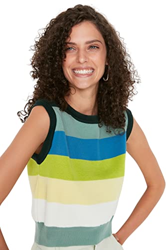 TRENDYOL Damska bluza Triko Süveter with Color Bloc, zielony, S