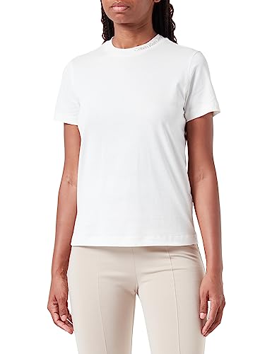 Calvin Klein Jeans Damska koszulka z haftowanym dekoltem S/S, Kość słoniowa/Plaza Taupe, XL