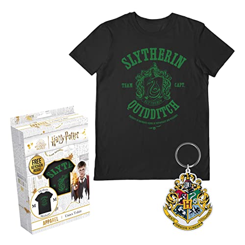 Harry Potter T-shirt i brelok zestaw upominkowy (Slytherin Design) w pudełku prezentowym Harry Potter – oficjalny towar, niebieski, Blue, L