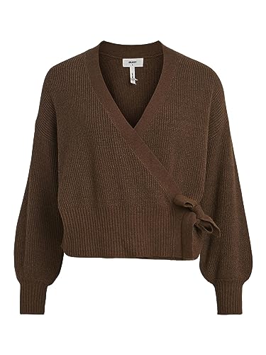 Object Women's OBJMALENA L/S WRAP Kardigan NOOS kurtka dzianinowa, Dark Earth/Szczegóły: melanż, XS, Dark Earth/Szczegóły: melanż, XS