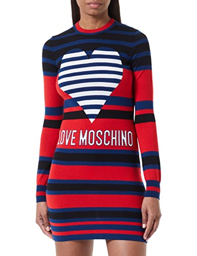Love Moschino Damska sukienka sezonowa z logo Intarsia, Black Blue Red, 38