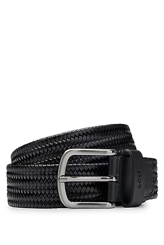 BOSS Sash-EL-Wn Sz35 pleciony pasek skórzany z metalową klamrą, czarny (Black1), 90