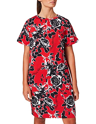 Love Moschino Damska koszulka z szerokimi krótkimi rękawami w kropki. Z rozciągliwej bawełny, polaru, nadruk na całej powierzchni z różami i logo. Sukienka na co dzień, F.red/Rosa Nera, 40