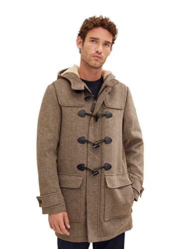 TOM TAILOR Męskie Płaszcz wełniany Dufflecoat 1032508, 30508 - Brown Chinchilla Wool Twill, XL