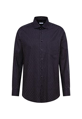 Seidensticker Męska koszula biznesowa - niewymagająca prasowania koszula z prostym krojem - Regular Fit - długi rękaw - kołnierz Kent - 100% bawełna, granatowy, 43