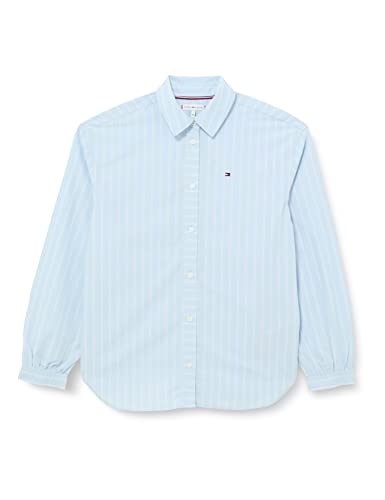 Tommy Hilfiger Koszula z flagą w paski L/S tkane topy, Niebieski bryzowy/biały, 10 lat