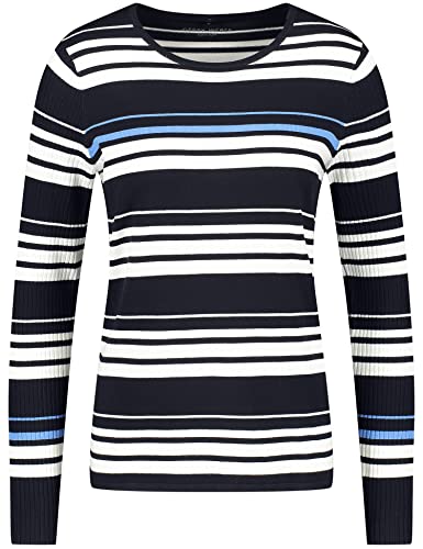 Gerry Weber Damski sweter z długim rękawem sweter z długim rękawem okrągły dekolt sweter w paski, Niebieski/Ecru/Bia?e paski, 48