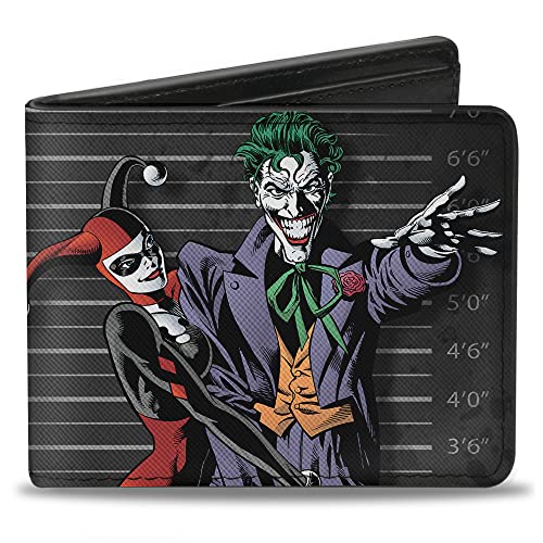 Buckle-Down męski portfel Harley Quinn Hugging Joker Pose/Lineup Grays Bi Fold Wallet, wielokolorowy, domyślny rozmiar UK, wielobarwny