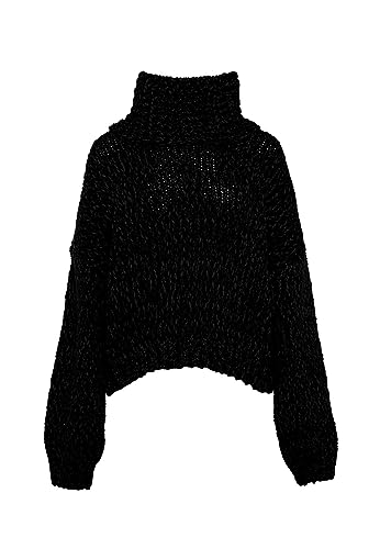 Ebeeza Damski sweter z dzianiny z golfem CZARNY M/L, czarny, M